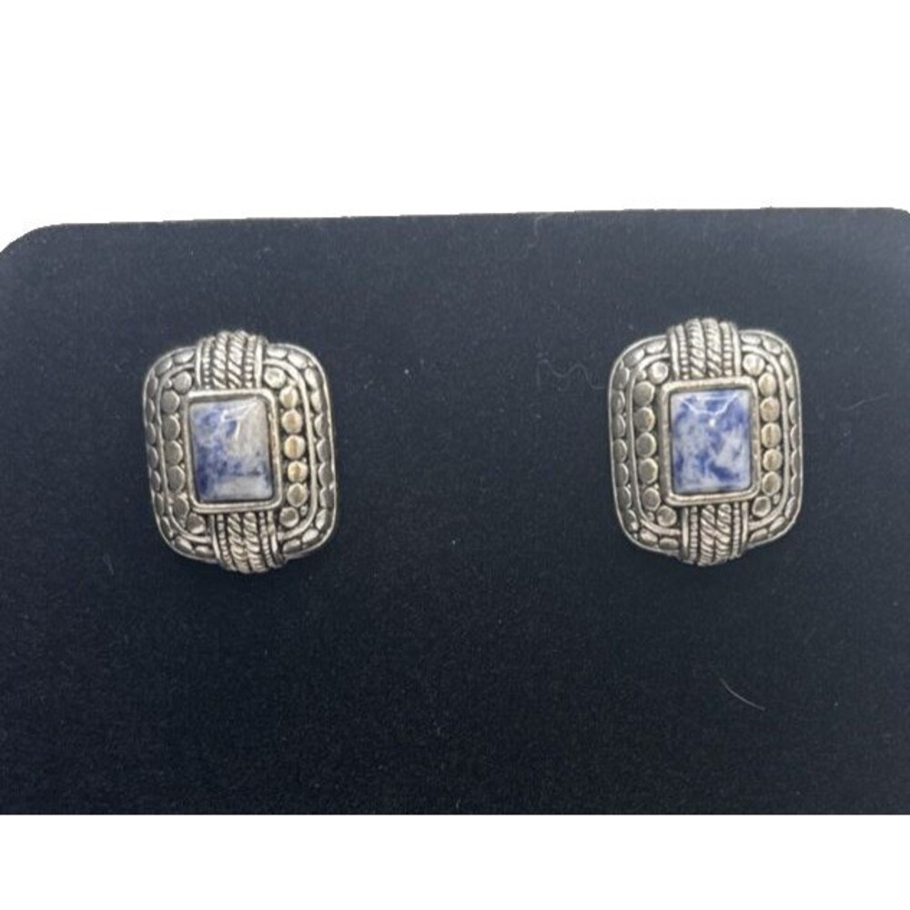 Beautiful ROMAN Genuine Sodalite Silver Tone Square Earrings